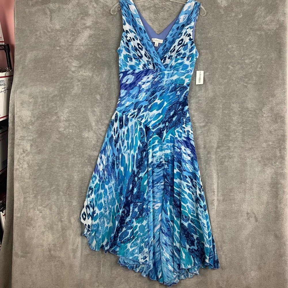 Vintage Y2K Fairy Dress Womens 8 Blue Animal Print Asymetrical Hem Whimsical